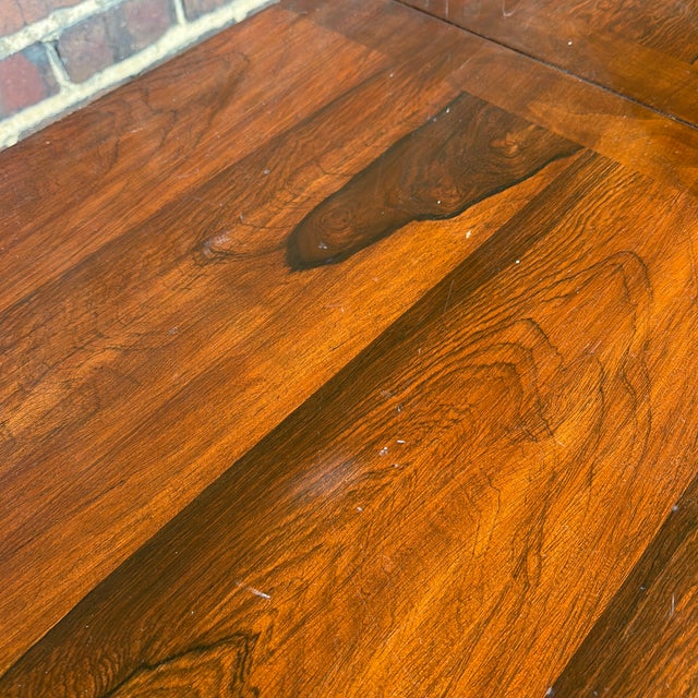 Scandinavian Modern Rosewood and Walnut Extension Dining Table With Chrome Base For Sale - Image 10 of 12