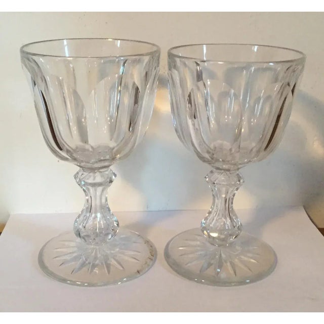 American 19th Century American Glass Cut Crystal Wine Goblets - A Pair For Sale - Image 3 of 11