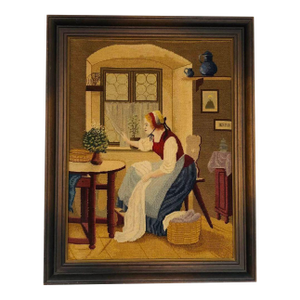 Embroidery Needlework Picture Handmade Who Is It? By Meyer Von Bremen Vintage