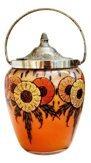 French Hand-Painted Glass Cookie Jar, 1890s