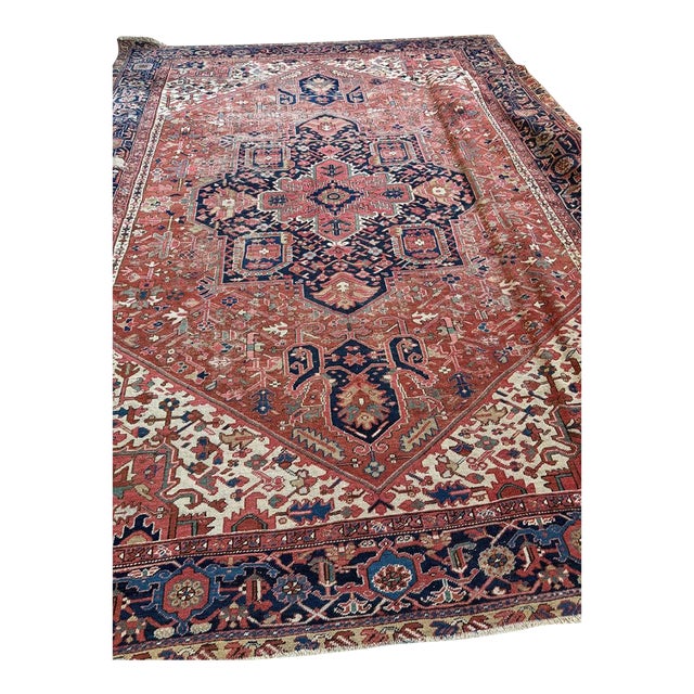 Antique Heriz Carpet Raw Earthy Rusty & Clay Undertones Rug 9.10 x 13.4 For Sale