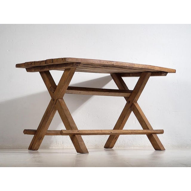 Rustic Antique X-Shape Dining Table, 1920s For Sale - Image 3 of 15