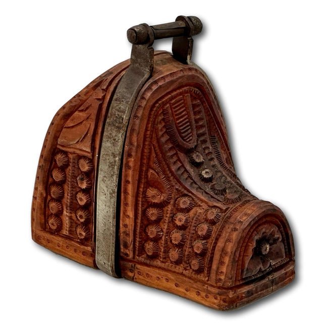 Wood Outstanding Original Pair of Antique Spanish Colonial Hand Carved Wood & Wrought Iron Bedoya Stirrups - Circa 1800s For Sale - Image 7 of 18