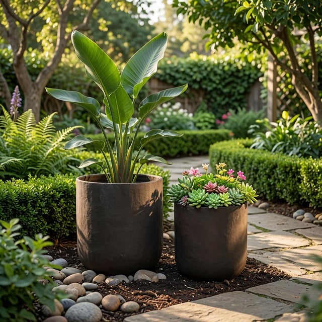 2020s Modern Outdoor Dark Cocoa Composite Planter Medium For Sale - Image 5 of 5