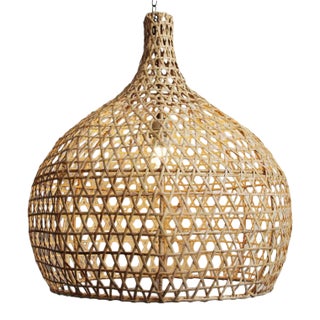 Raw Wicker Pumpkin Pendant Light Large For Sale