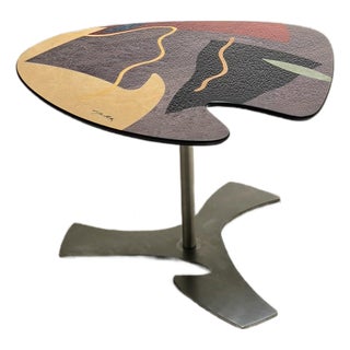 Carlo Malnati Post-Modern Italian Inlay Marquetry Side Table Organic Shapes 90s Blob Design For Sale