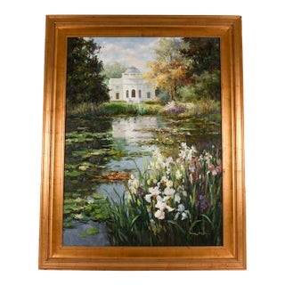 Late 20th Century Framed Signed Zhao Song the Garden at Chateau De Bagatelle Oil on Canvas For Sale