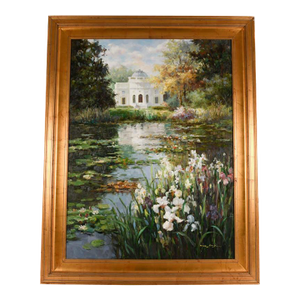 Late 20th Century Framed Signed Zhao Song the Garden at Chateau De Bagatelle Oil on Canvas