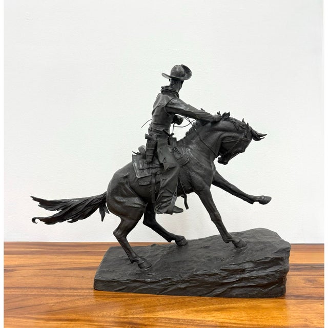 Vintage Large Scale Patinated Bronze Frederic Remington Sculpture For Sale In West Palm - Image 6 of 9