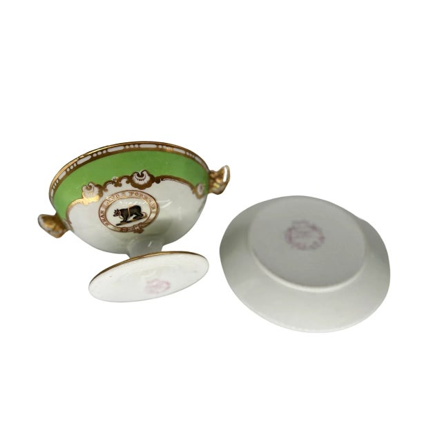 Green Set Spode Felspar Heraldric "Bear & Forbear" Dessert Tray & Covered Sauce Compotes C. 1840 For Sale - Image 8 of 11