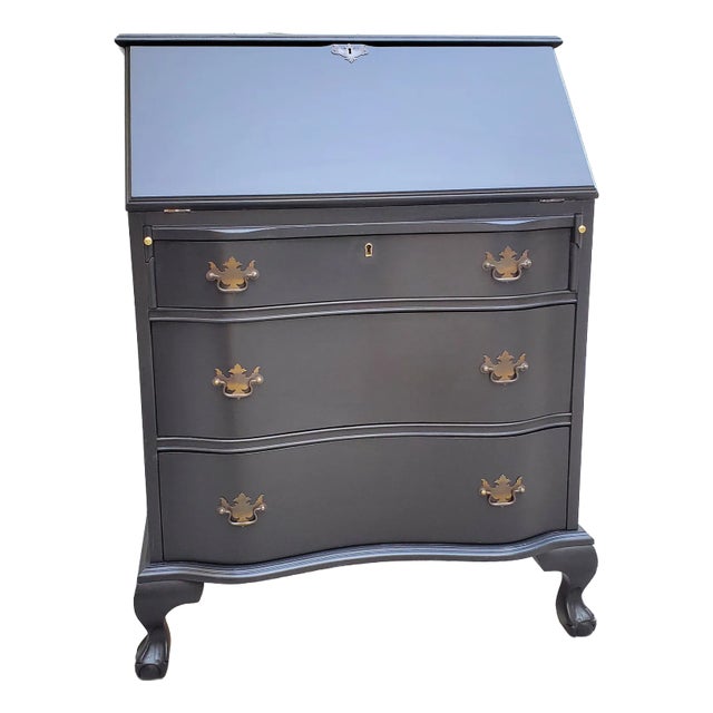 1940s Vintage Secretary Desk Painted Black & Plum For Sale
