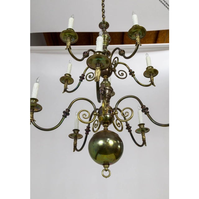 Dutch Baroque 2-Tier Brass Scroll Candlestick Chandelier For Sale - Image 9 of 13