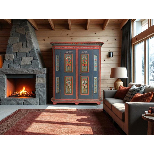 Blue Floral Painted Cabinet, 1825 For Sale - Image 9 of 18