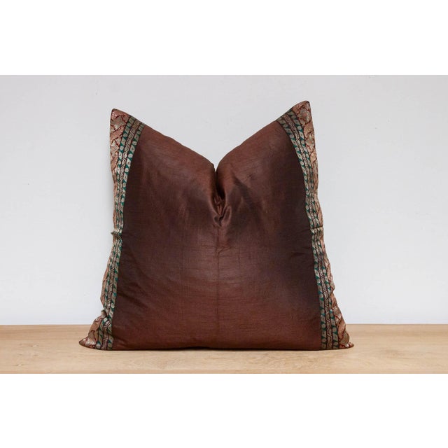 Indian Tawny Festive Silk Euro Pillow Cover For Sale - Image 3 of 6