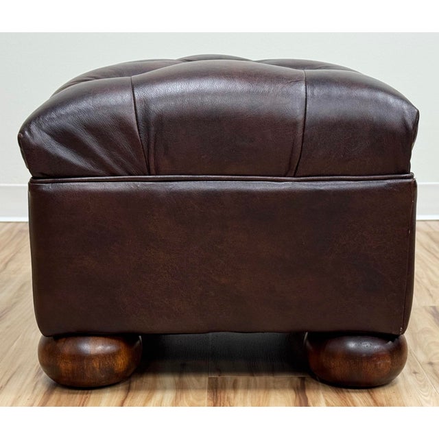 Vintage Oversized Tufted Leather Writers Chair With Ottoman For Sale - Image 14 of 18