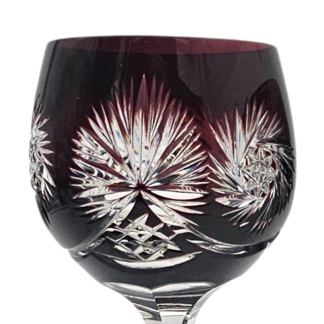 Late 20th Century Ajka Marsala Ruby Overlay Hand-Cut Crystal Hock Wine Goblets, Hungary 8.625" 6pc For Sale - Image 12 of 13