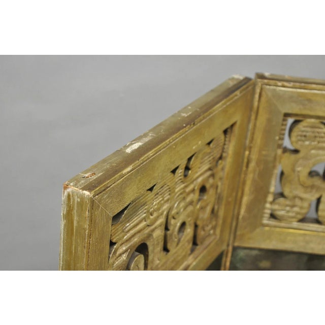 Antique Chinoiserie Oriental Eglomise Antiqued Mirror Glass 3 Panel Room Screen For Sale - Image 14 of 18