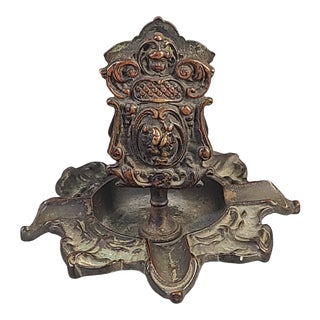 Antique Victorian Ornate Figural Bronze Cigar Ashtray Match Holder For Sale