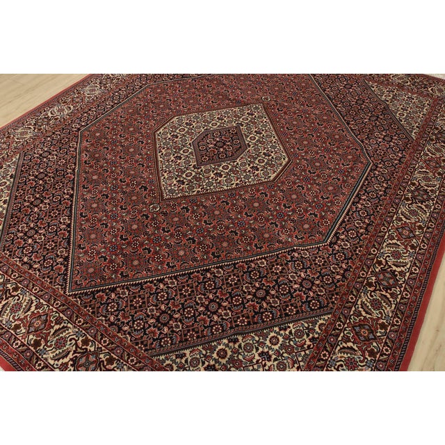 Farmhouse Fine Bidjar Rug 8’2” X 9’7” Red Wool Vintage Traditional Hand-Knotted Carpet For Sale - Image 3 of 15