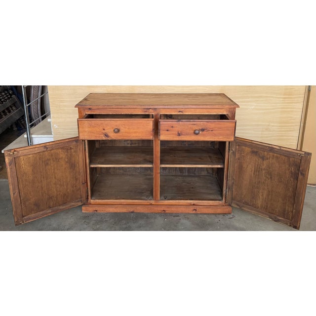 1850s Spanish Baroque Solid Pine Mobila Tuscan Two Drawers Credenza or Buffet For Sale In Miami - Image 6 of 18