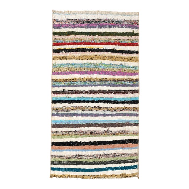 Decorative Vintage Mini Rag Rug - 1`9″ X 2`11″ For Sale