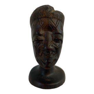 Vintage Hand Carved Wooden African Bust For Sale