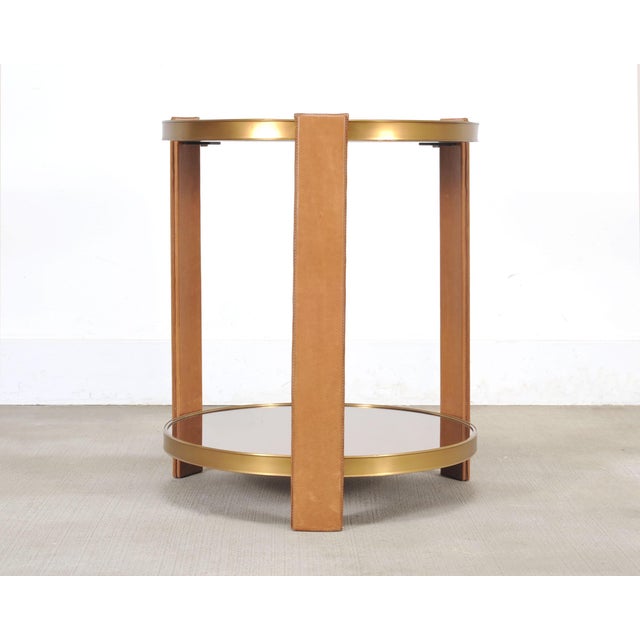 2000 - 2009 Ralph Lauren Dalton Side Drink Table Brass Leather and Glass For Sale - Image 5 of 18