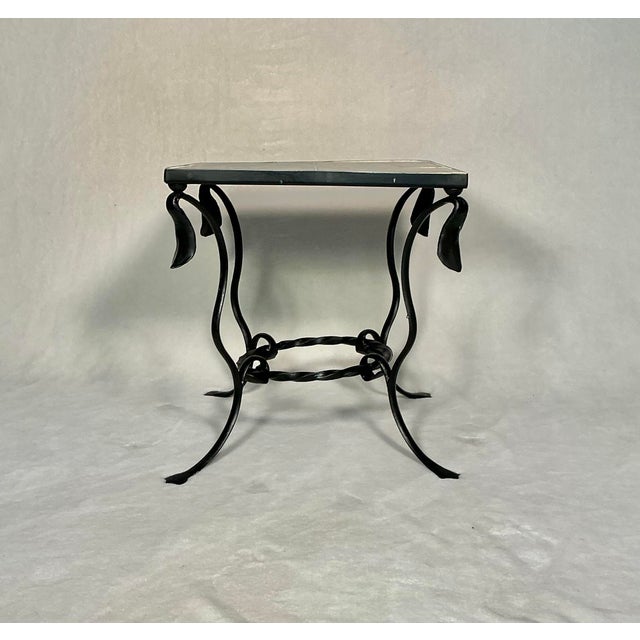 Renaissance Vintage Palm Beach Addison Mizner Wrought Iron Side Table With Hand-Painted Tile Top, C. 1920s For Sale - Image 3 of 12