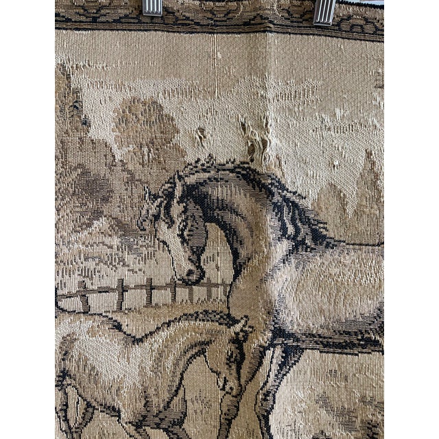 Brown Vintage European Woven Horse Scene Tapestry Wall Hanging For Sale - Image 8 of 8