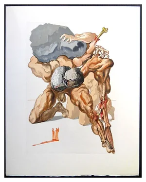 Salvador Dali, Les Avares et Les Prodigues, Chant 7 de l'Enfer de la Divine Comédie, 1963, Engraving