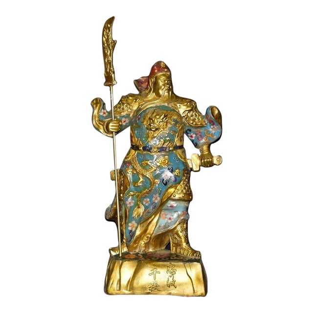 Late 19th Century Cloisonné Enamel Guan Gong Statue, God of Wealth, 4kg For Sale