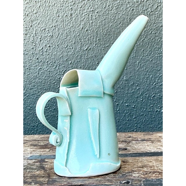 Vintage Aqua Abstract Ceramic Pitcher For Sale - Image 11 of 12