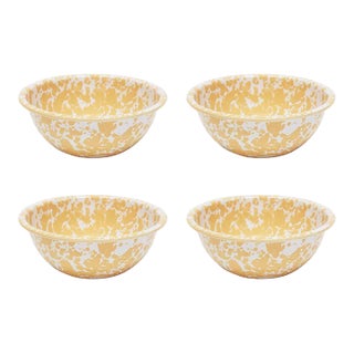 Crow Canyon Home Splatterware, 20 oz. Cereal Bowls in Yellow & White - Set of 4 For Sale