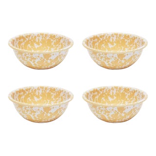 Crow Canyon Home Splatterware, 20 oz. Cereal Bowls in Yellow & White - Set of 4 For Sale