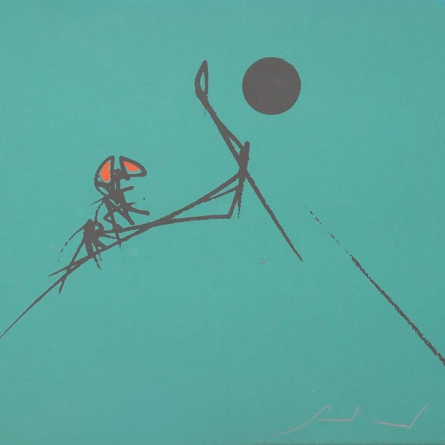 Teal Emilio Scanavino, Composition, Silkscreen on Cardboard, 1960s For Sale - Image 8 of 11