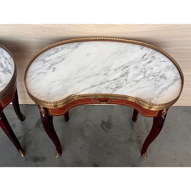 Pair of French Kidney Shape Nightstands Bedside Tables Louis Xvi, Circa 1910 For Sale - Image 9 of 12