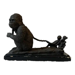 Early 20th Century Gorilla With Babies Bronze Statue