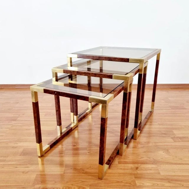 Mid-Century Italian Nesting Tables in Brass and Briarwood, 1965, Set of 3 For Sale - Image 12 of 12
