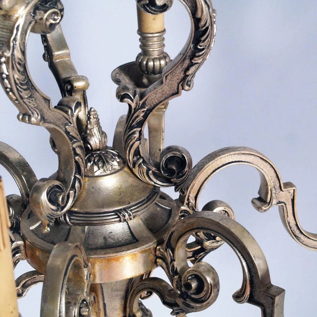 Baroque Louis XIV 6-Light Silver Plated Bronze Chandelier, 1890s For Sale - Image 4 of 8
