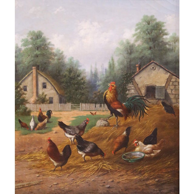 English 19th Century English Farmyard Oil on Canvas Painting Signed Howard Hill For Sale - Image 3 of 11