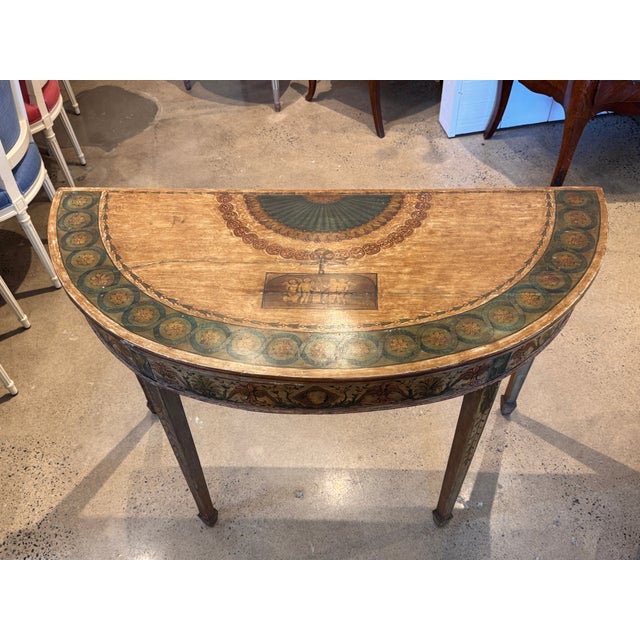 Yellow 19th Century Italian Painted Demi-Lune Console Table For Sale - Image 8 of 14