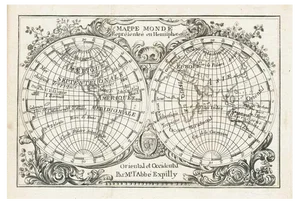 Miniature Double-Hemisphere World Map by J. Expilly, 1765