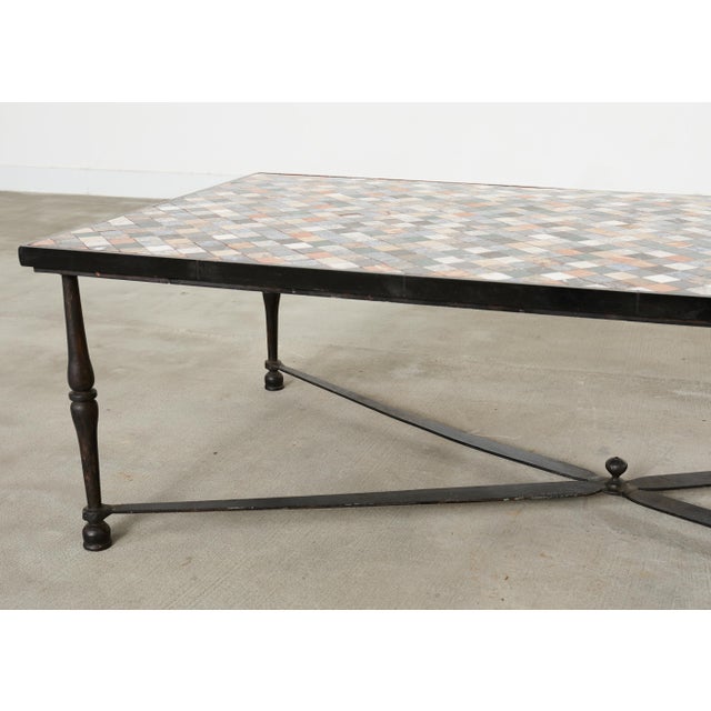 Metal Monumental Italian Mosaic Marble Top Specimen Cocktail Table For Sale - Image 7 of 18