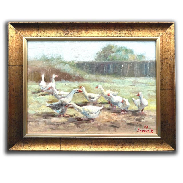 Framed Goose Original Painting Summer Landscape For Sale - Image 4 of 15
