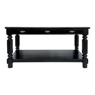 Ebonized Console Sofa Table With Drawers and Brass Hardware, Turned Legs For Sale