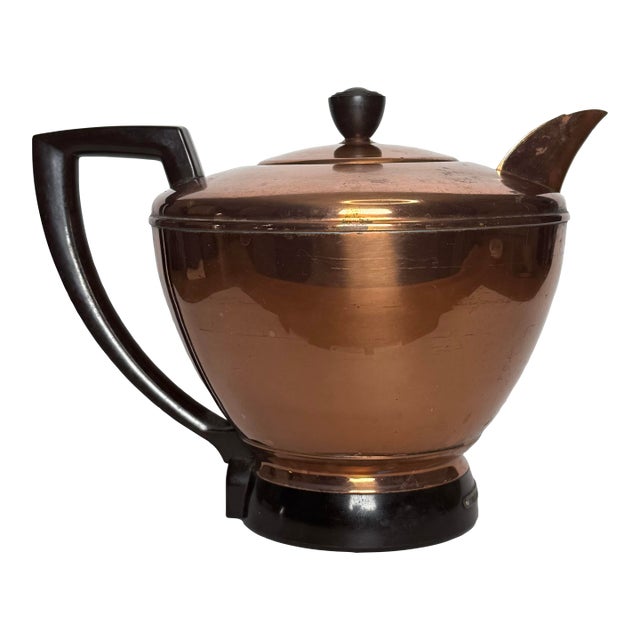 Vintage Mid Century Art Deco Style Copper Tea Pot For Sale