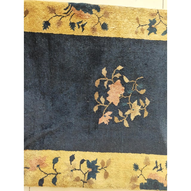 1920s Blue Navy Floral Antiquehandknotted Chinese Art Deco Rug 3' X 5' Wool Carpet For Sale - Image 4 of 5
