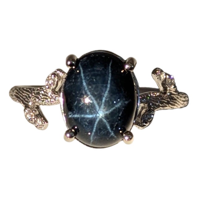 3.7ct Star Sapphire Ring W Natural Diamond Accents in Solid 14k Gold Size 6.75 For Sale