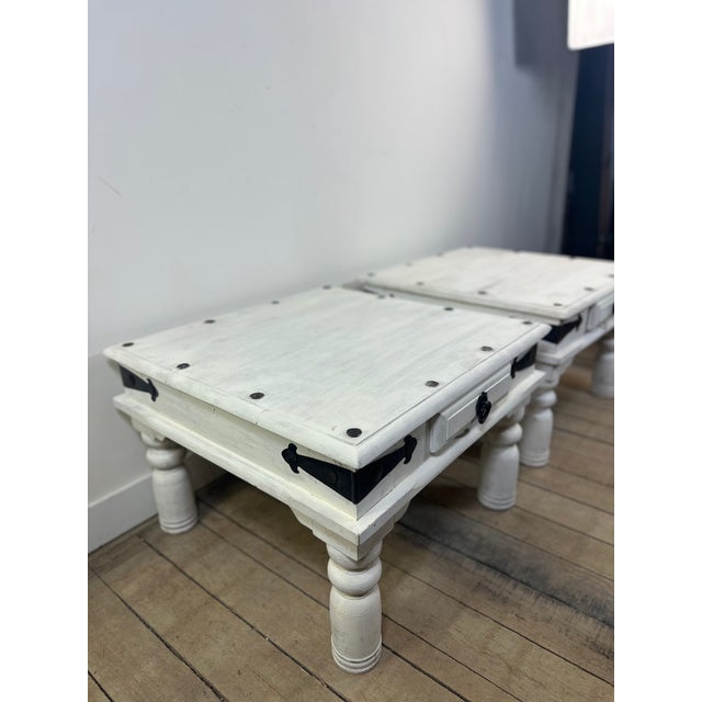 Coffee Tables in White-Washed Wood and Black Wrought Iron, 1990s, Set of 2 For Sale - Image 6 of 12