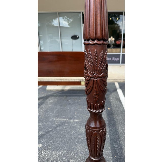 Brown Lexington Queen Size Mahogany Rice Carved Poster Bed Frame For Sale - Image 8 of 18